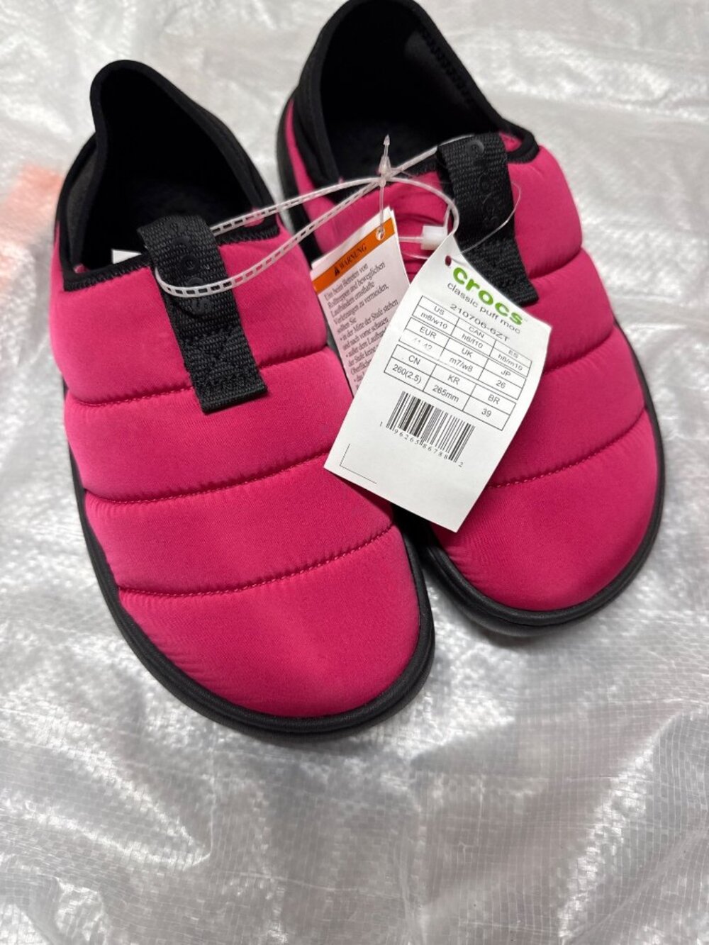 Crocs Classic Lined Puff Slippers Pink Unisex Women’s 10 Men's 8 New with tags
